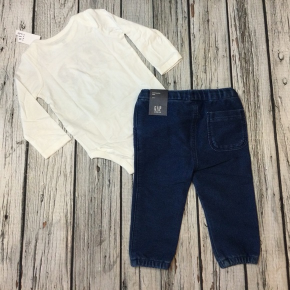 Gap Boys 12-18 Months White Logo Shirt & Soft Denim Jeans Outfit. NWT - Picture 5 of 6